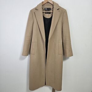Zara Manteco Wool Belted Wrap Coat Sz S Camel Tan Elevated Staples